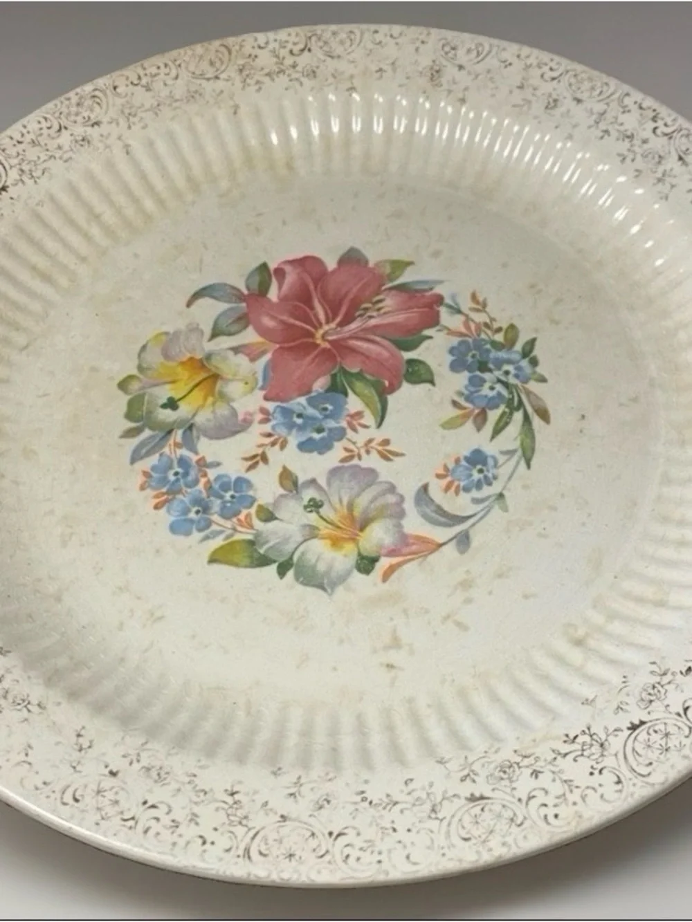 Vintage Royal China Robinhood Regal Shape Floral Serving Platter 22K Gold